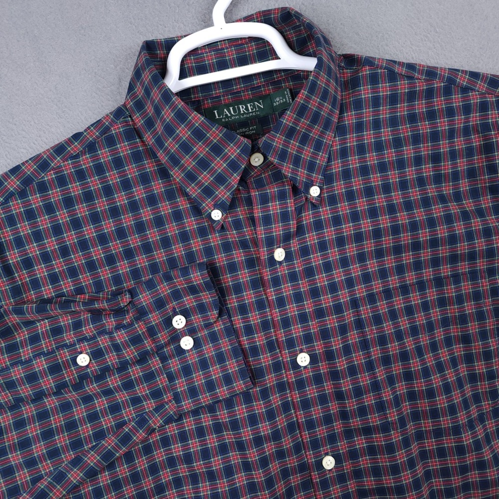 Lauren Ralph Lauren Mens Classic Fit Non Iron Plaid Button Down Shirt 16.5 32/33